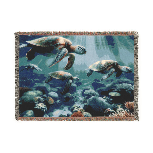 Ocean-Inspired Woven Blanket - Cozy Home Decor, Turtle Design, Great for Beach Lovers, Gift for Ocean Enthusiasts