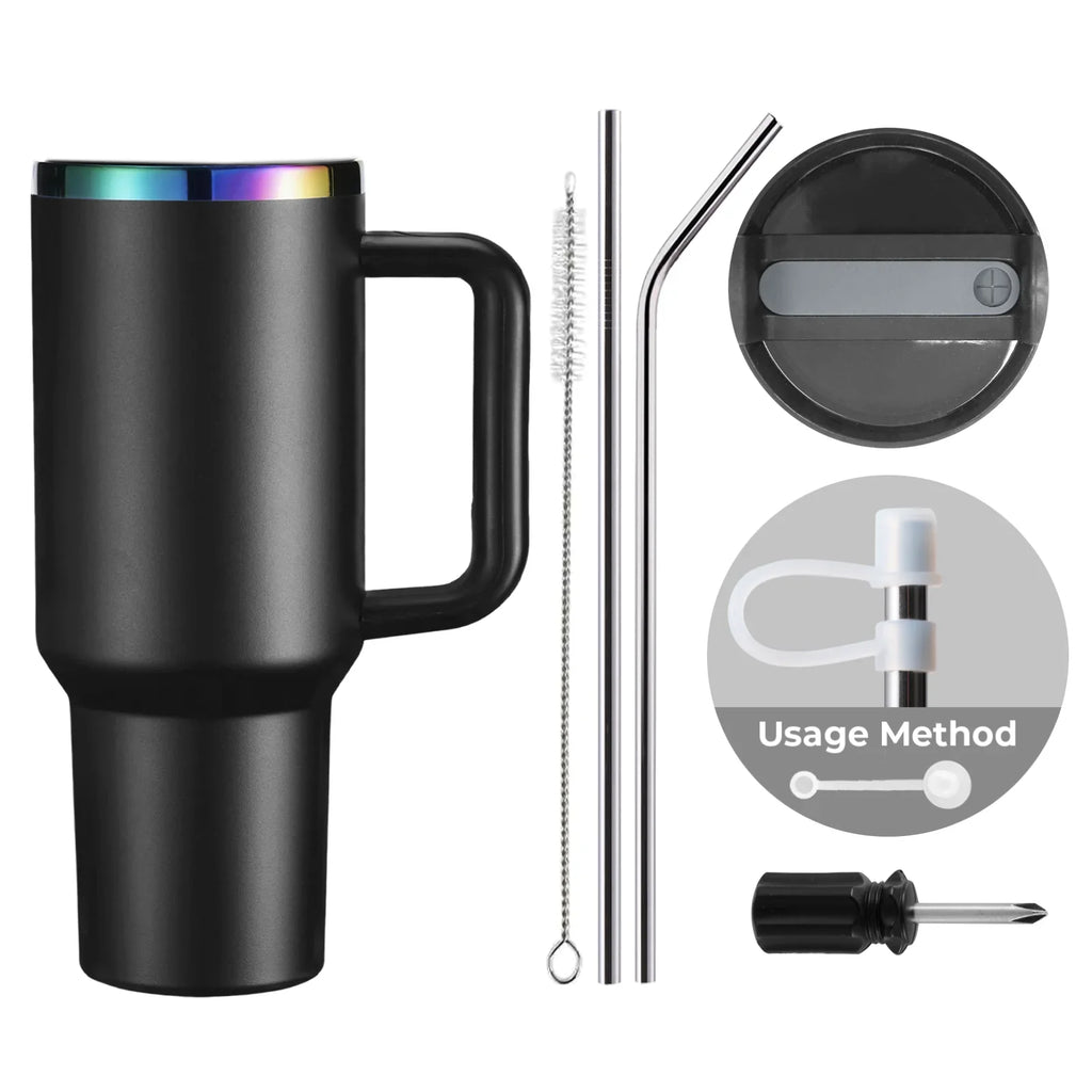 Iridescent Stainless Steel Tumbler with Removable Handle (40oz)